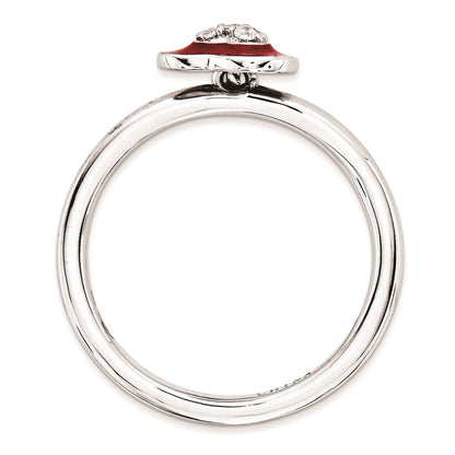 Sterling Silver Stackable Expressions Polished Enameled/Cz Heart Ring (Size 7 Only)