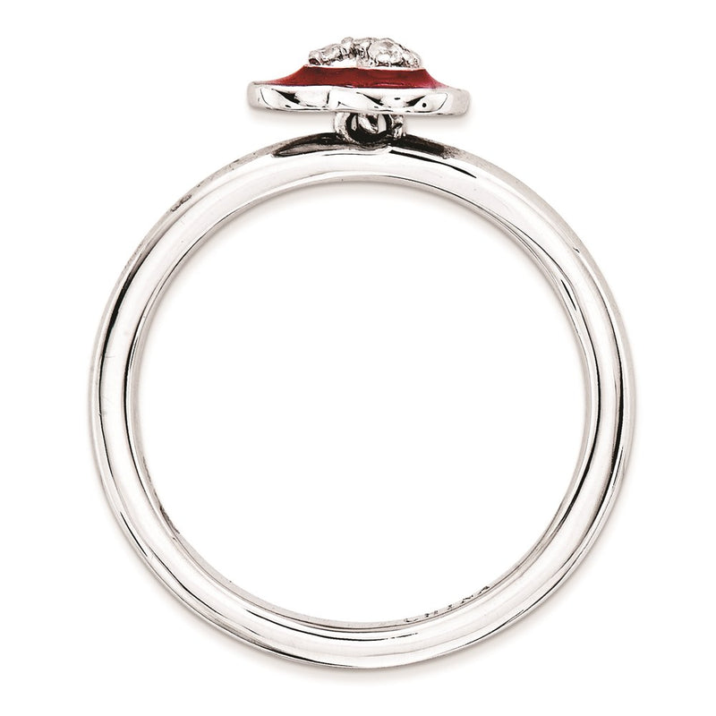 Sterling Silver Stackable Expressions Polished Enameled/Cz Heart Ring (Size 7 Only)