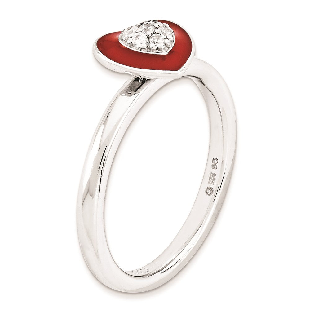 Sterling Silver Stackable Expressions Polished Enameled/Cz Heart Ring (Size 7 Only)