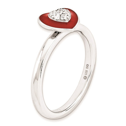 Sterling Silver Stackable Expressions Polished Enameled/Cz Heart Ring (Size 7 Only)