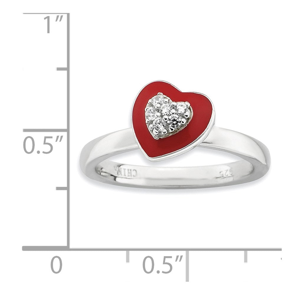 Sterling Silver Stackable Expressions Polished Enameled/Cz Heart Ring (Size 7 Only)