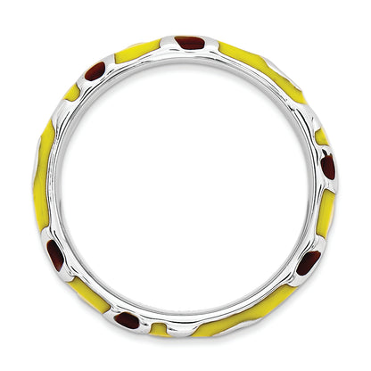 Sterling Silver Stackable Expressions Polished Enameled Animal Print Ring
