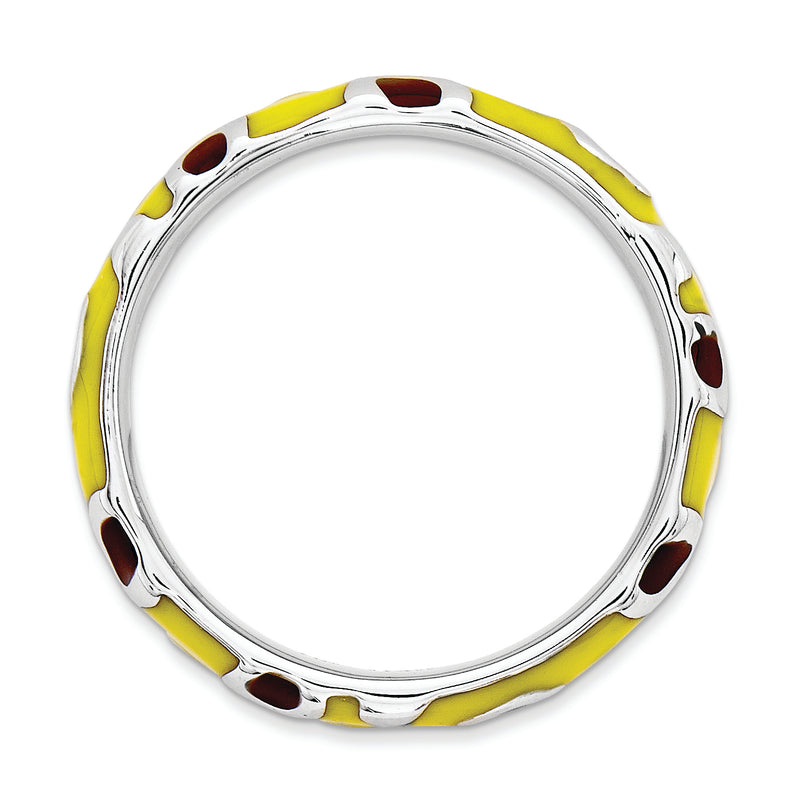 Sterling Silver Stackable Expressions Polished Enameled Animal Print Ring