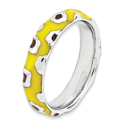 Sterling Silver Stackable Expressions Polished Enameled Animal Print Ring