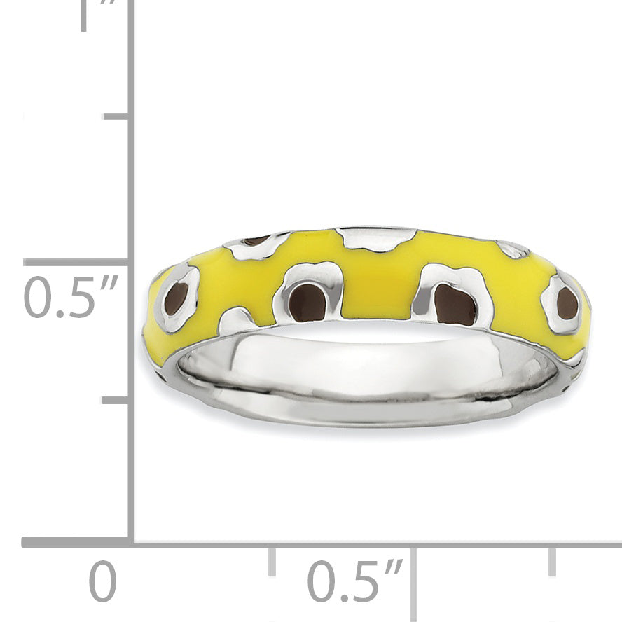 Sterling Silver Stackable Expressions Polished Enameled Animal Print Ring