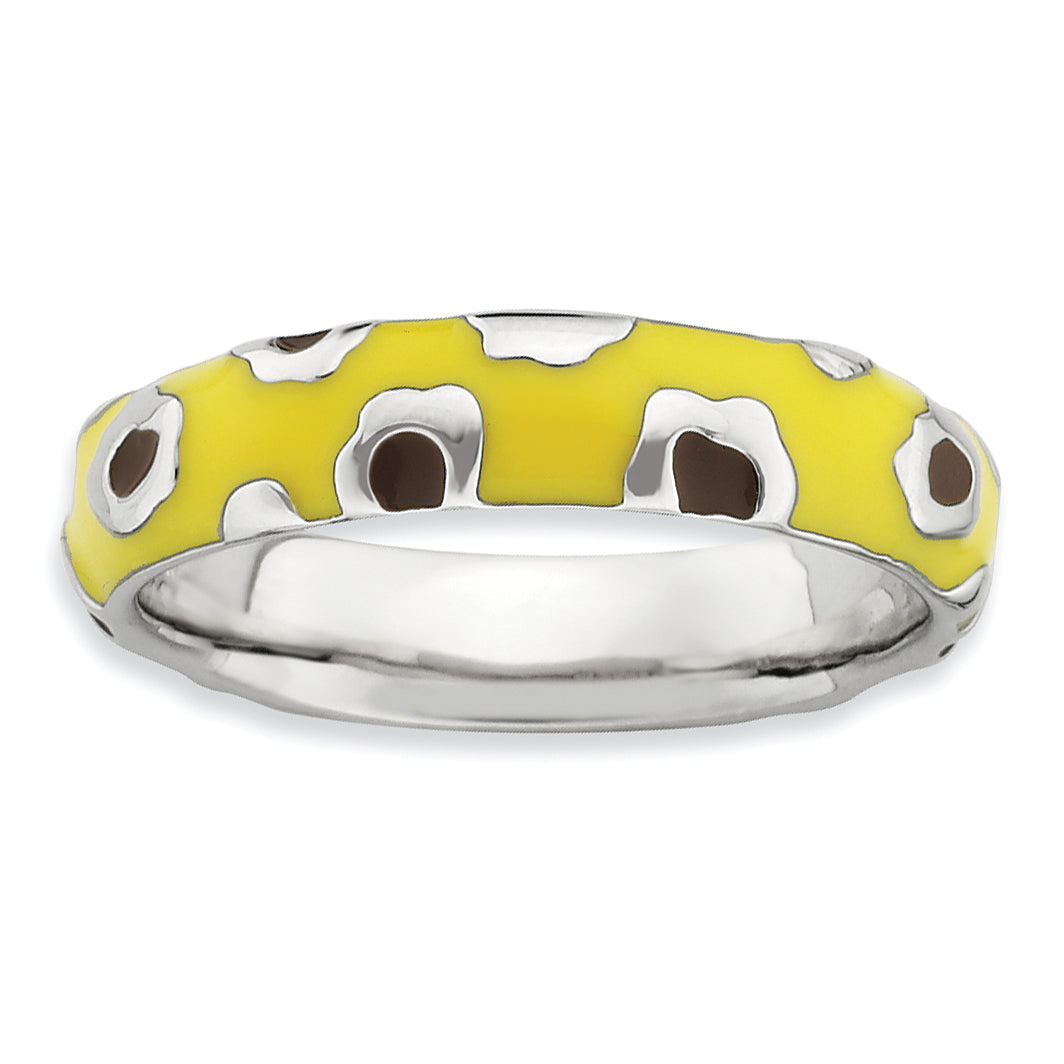 Sterling Silver Stackable Expressions Polished Enameled Animal Print Ring
