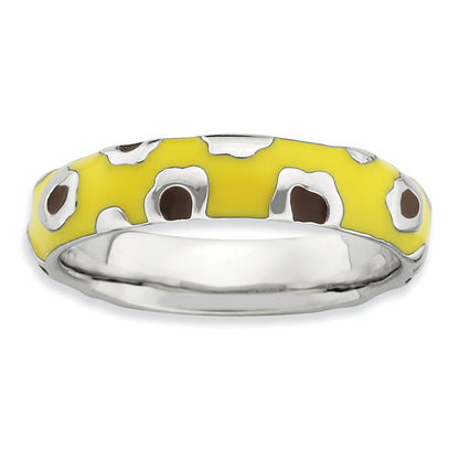 Sterling Silver Stackable Expressions Polished Enameled Animal Print Ring