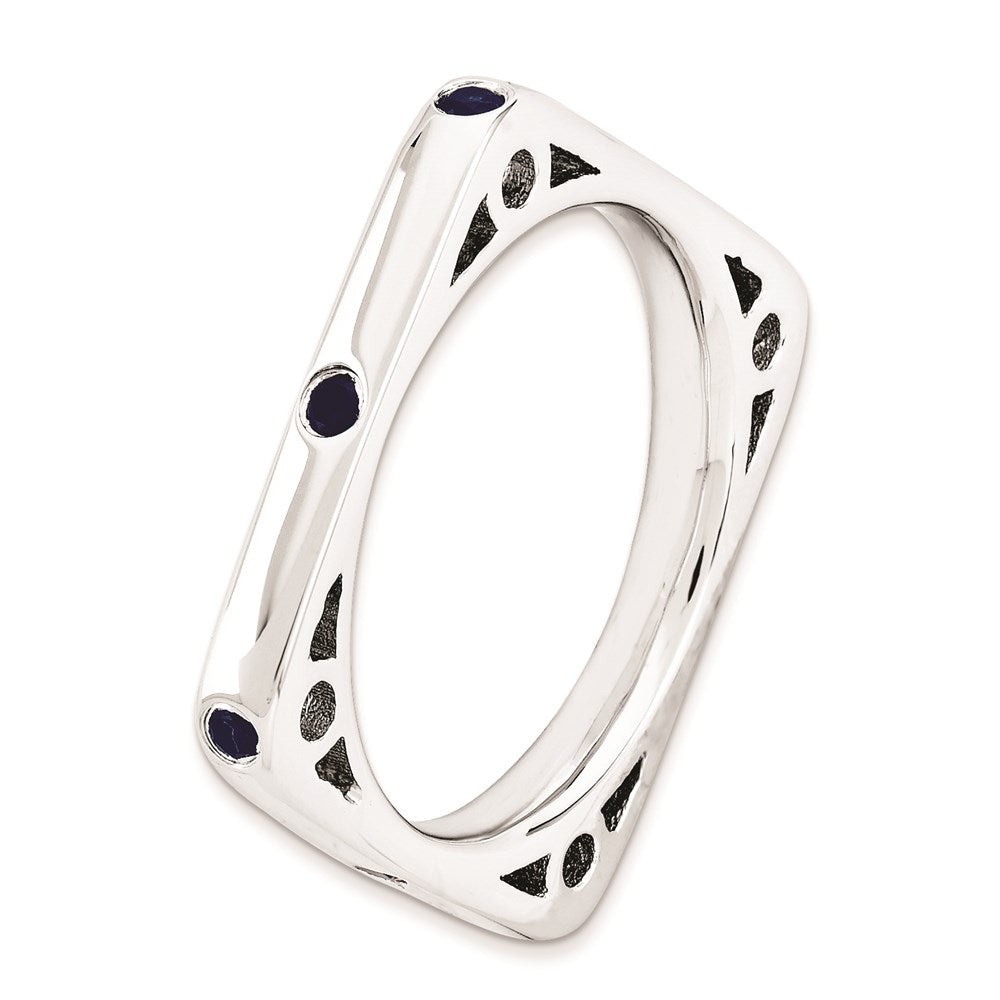 Sterling Silver Stackable Expressions Polished Created Sapphire Square Ring (Size 9 Only)