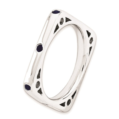Sterling Silver Stackable Expressions Polished Created Sapphire Square Ring (Size 9 Only)