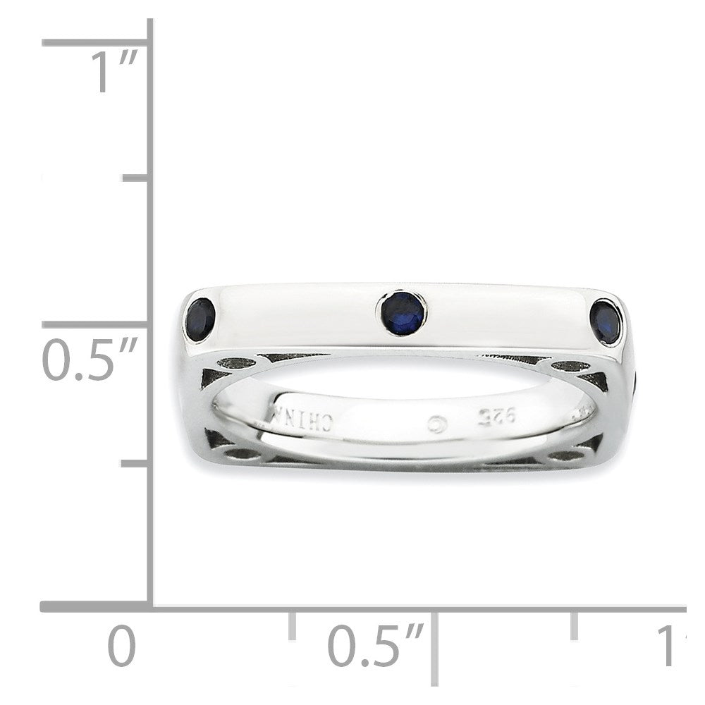 Sterling Silver Stackable Expressions Polished Created Sapphire Square Ring (Size 9 Only)
