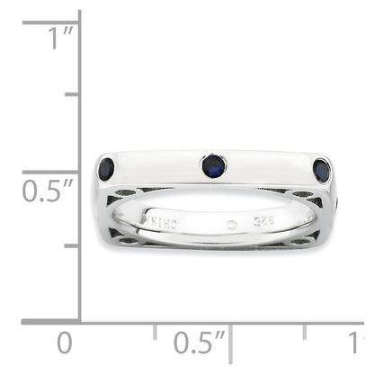 Sterling Silver Stackable Expressions Polished Created Sapphire Square Ring (Size 9 Only)
