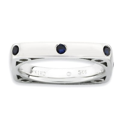 Sterling Silver Stackable Expressions Polished Created Sapphire Square Ring (Size 9 Only)