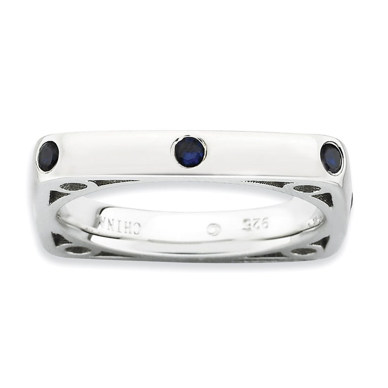 Sterling Silver Stackable Expressions Polished Created Sapphire Square Ring (Size 9 Only)