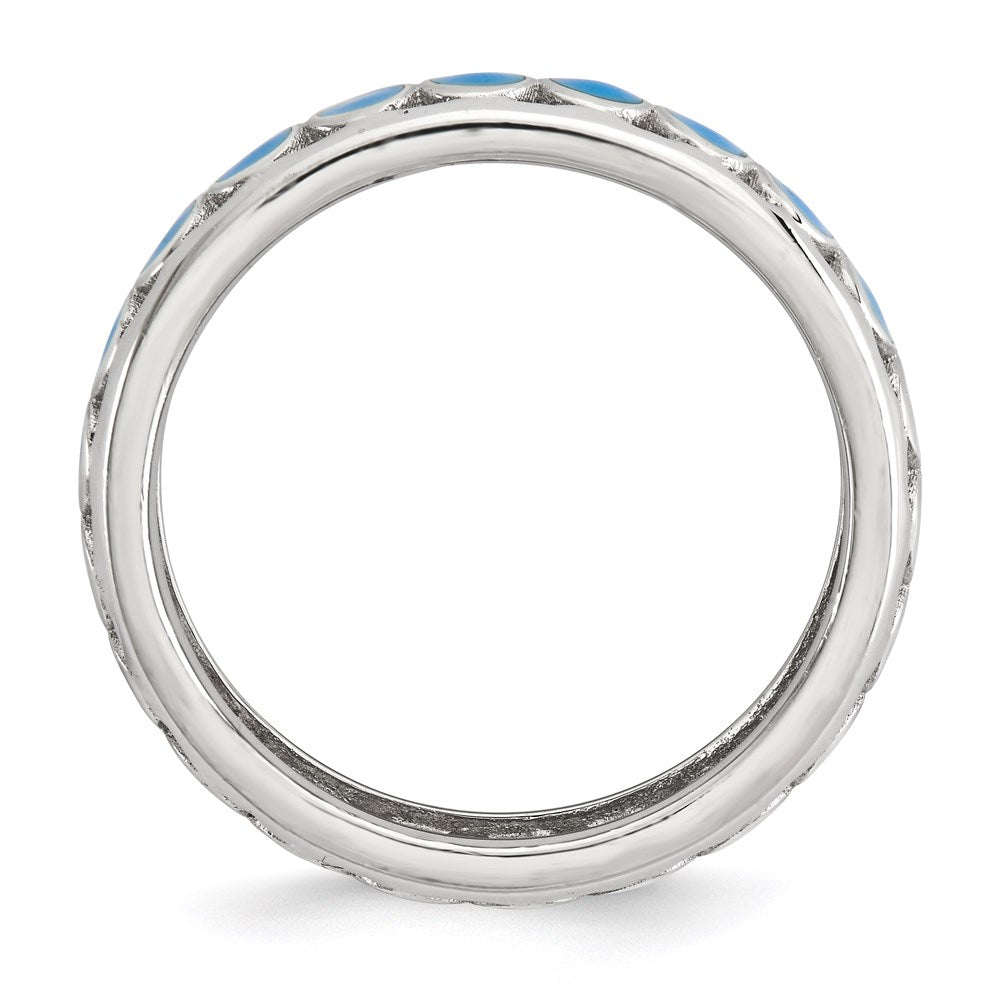Sterling Silver Stackable Expressions Polished Blue Circles Enameled Ring (Size 5 Only)