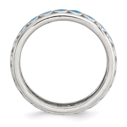 Sterling Silver Stackable Expressions Polished Blue Circles Enameled Ring (Size 5 Only)
