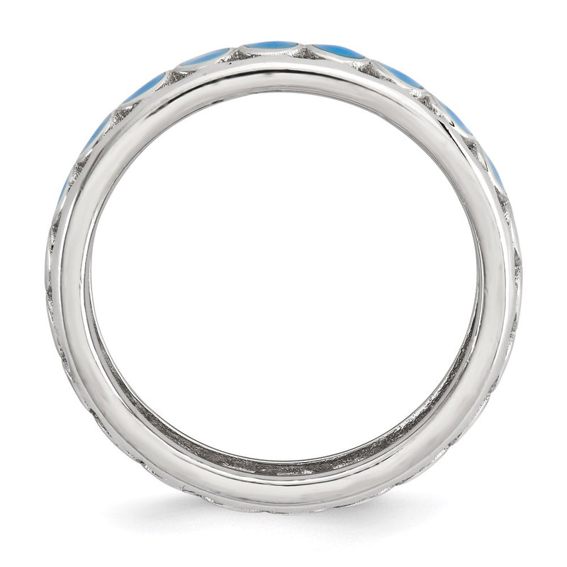 Sterling Silver Stackable Expressions Polished Blue Circles Enameled Ring (Size 5 Only)