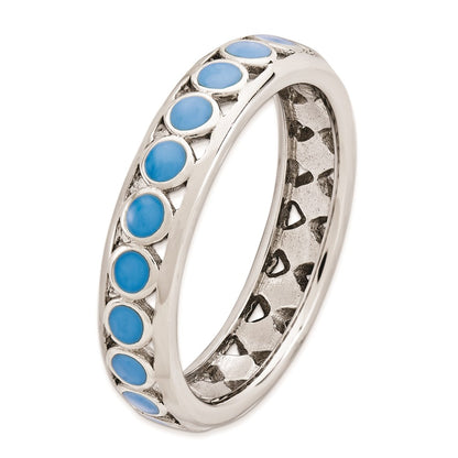 Sterling Silver Stackable Expressions Polished Blue Circles Enameled Ring (Size 5 Only)
