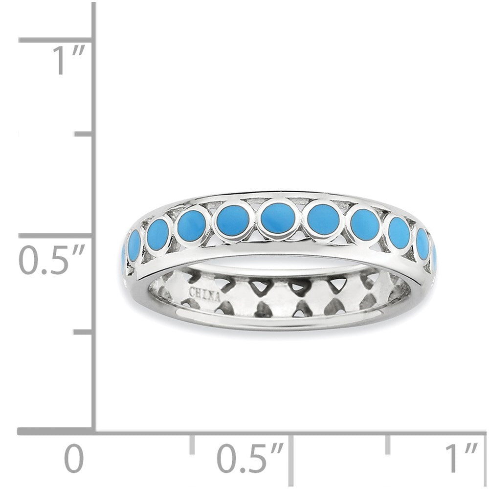 Sterling Silver Stackable Expressions Polished Blue Circles Enameled Ring (Size 5 Only)