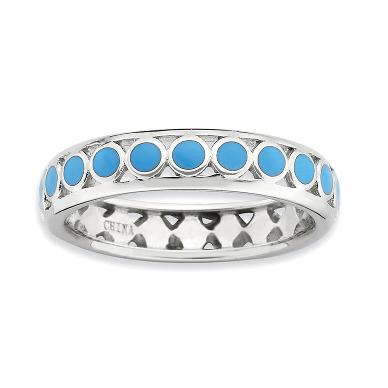 Sterling Silver Stackable Expressions Polished Blue Circles Enameled Ring (Size 5 Only)