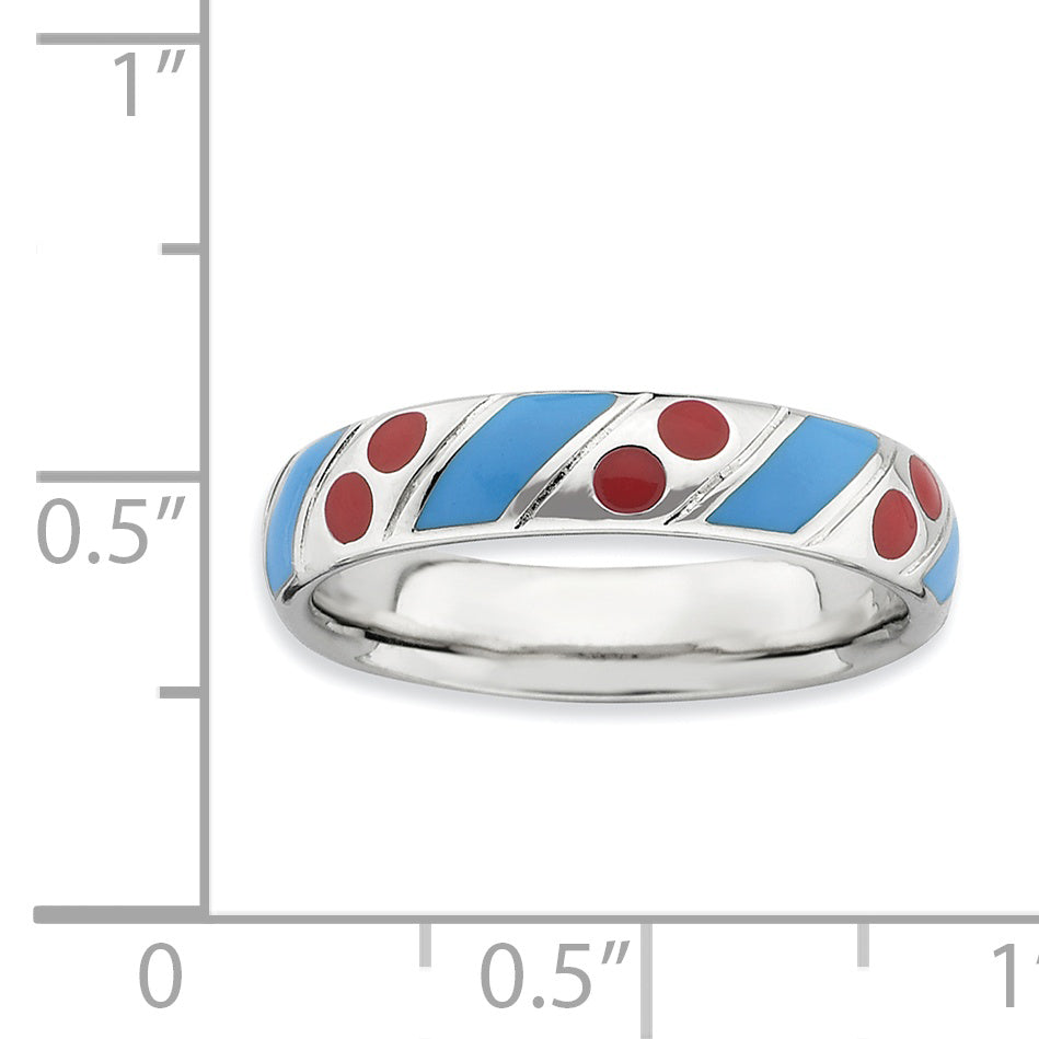 Sterling Silver Stackable Expressions Polished Blue/Red Enameled Ring