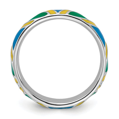 Sterling Silver Stackable Expressions Polished Multi Color Enameled Ring