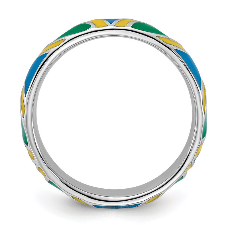 Sterling Silver Stackable Expressions Polished Multi Color Enameled Ring
