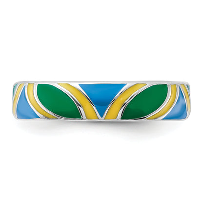 Sterling Silver Stackable Expressions Polished Multi Color Enameled Ring