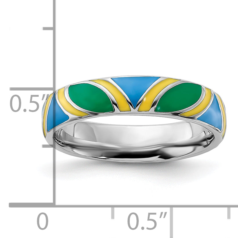 Sterling Silver Stackable Expressions Polished Multi Color Enameled Ring