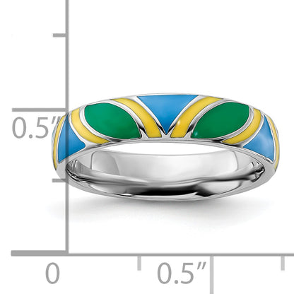 Sterling Silver Stackable Expressions Polished Multi Color Enameled Ring