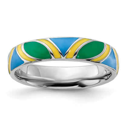 Sterling Silver Stackable Expressions Polished Multi Color Enameled Ring