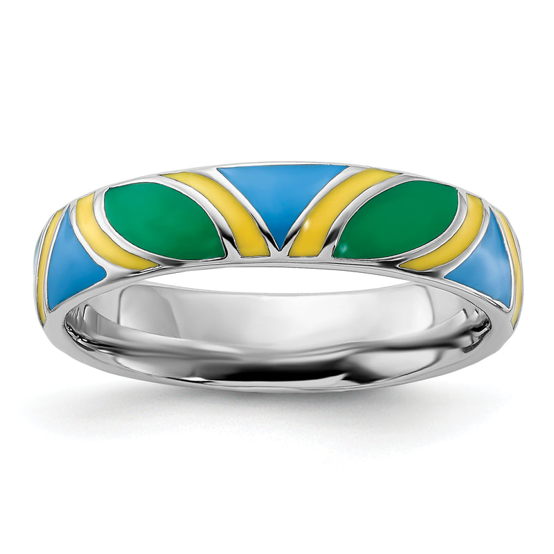 Sterling Silver Stackable Expressions Polished Multi Color Enameled Ring