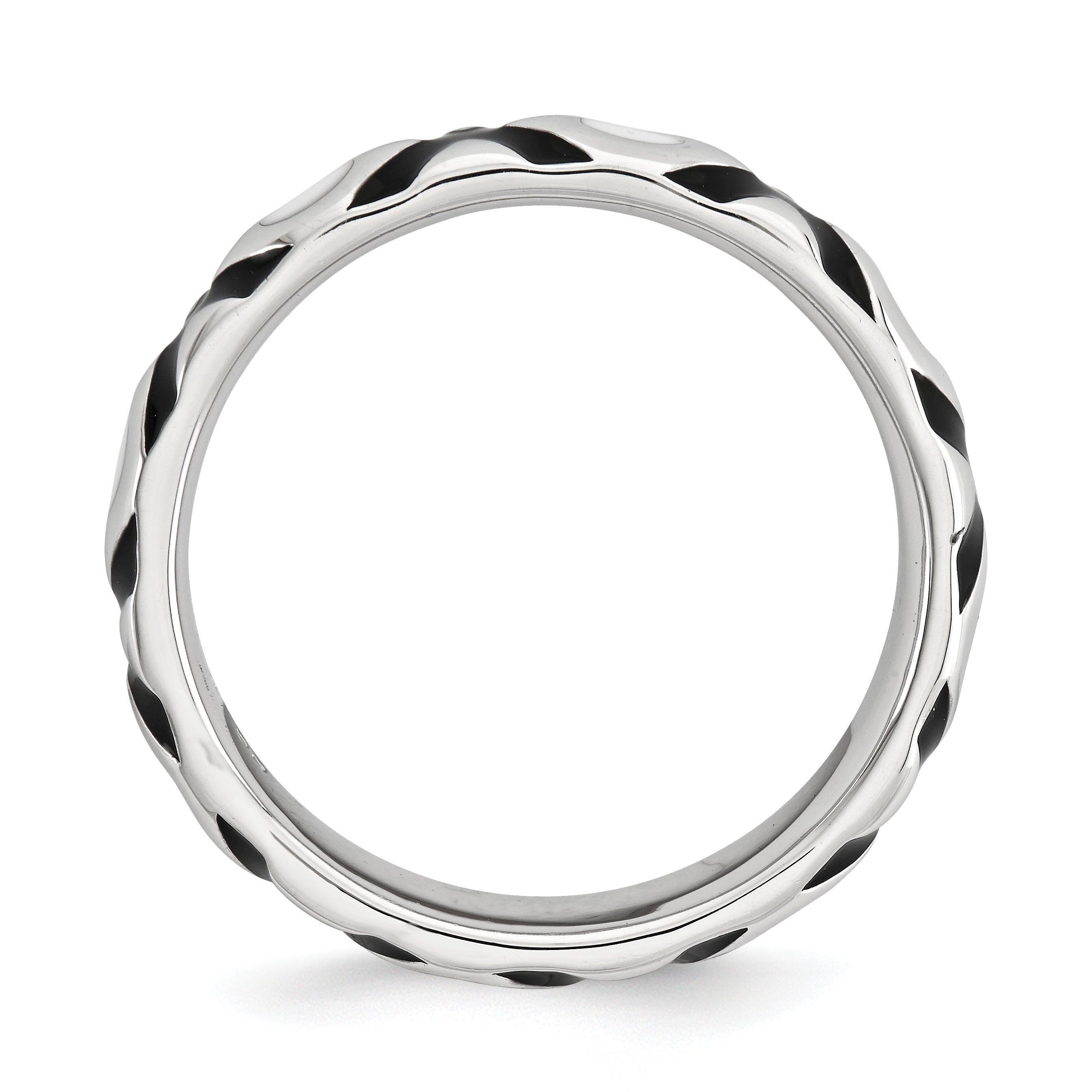 Sterling Silver Stackable Expressions Polished Black/White Enameled Ring (Size 10 Only)