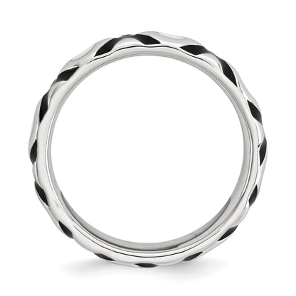 Sterling Silver Stackable Expressions Polished Black/White Enameled Ring (Size 10 Only)