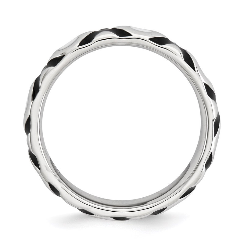 Sterling Silver Stackable Expressions Polished Black/White Enameled Ring (Size 10 Only)