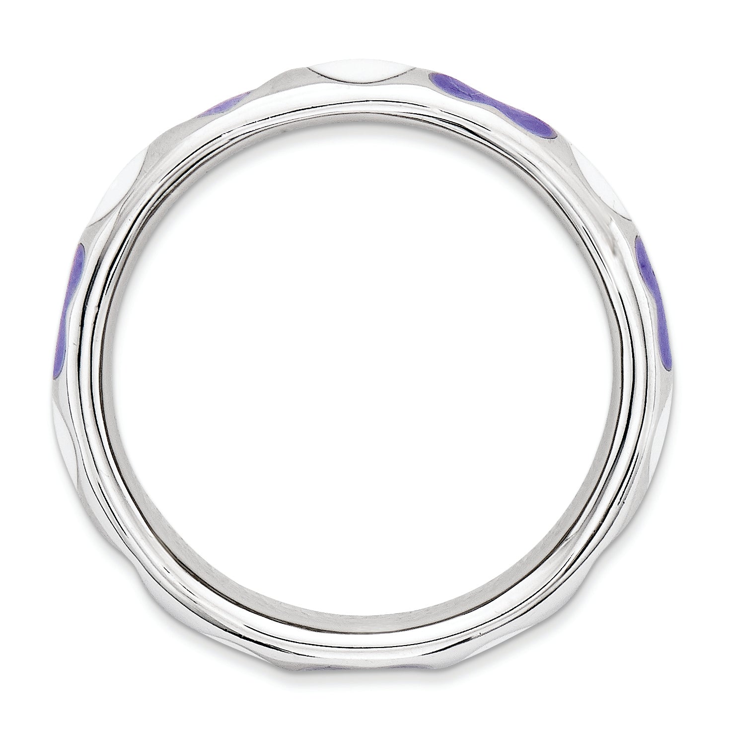 Sterling Silver Stackable Expressions Polished Purple/White Enameled Ring (Size 5 Only)