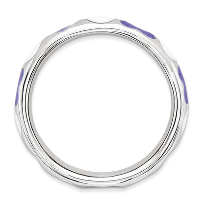 Sterling Silver Stackable Expressions Polished Purple/White Enameled Ring (Size 5 Only)