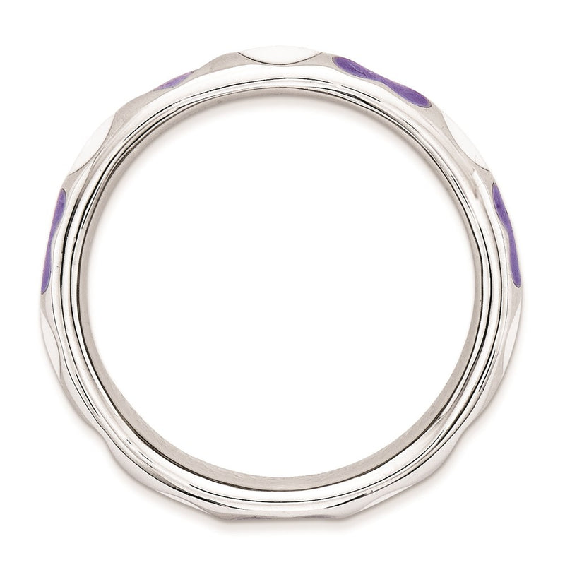 Sterling Silver Stackable Expressions Polished Purple/White Enameled Ring (Size 5 Only)