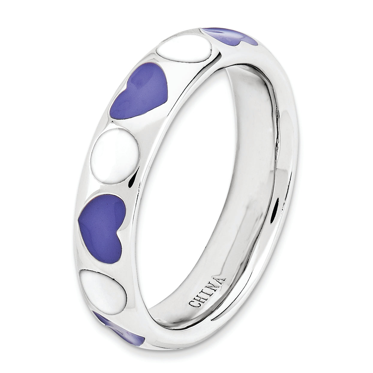 Sterling Silver Stackable Expressions Polished Purple/White Enameled Ring (Size 5 Only)