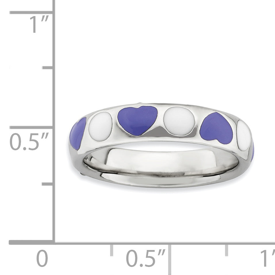 Sterling Silver Stackable Expressions Polished Purple/White Enameled Ring (Size 5 Only)