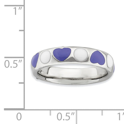 Sterling Silver Stackable Expressions Polished Purple/White Enameled Ring (Size 5 Only)