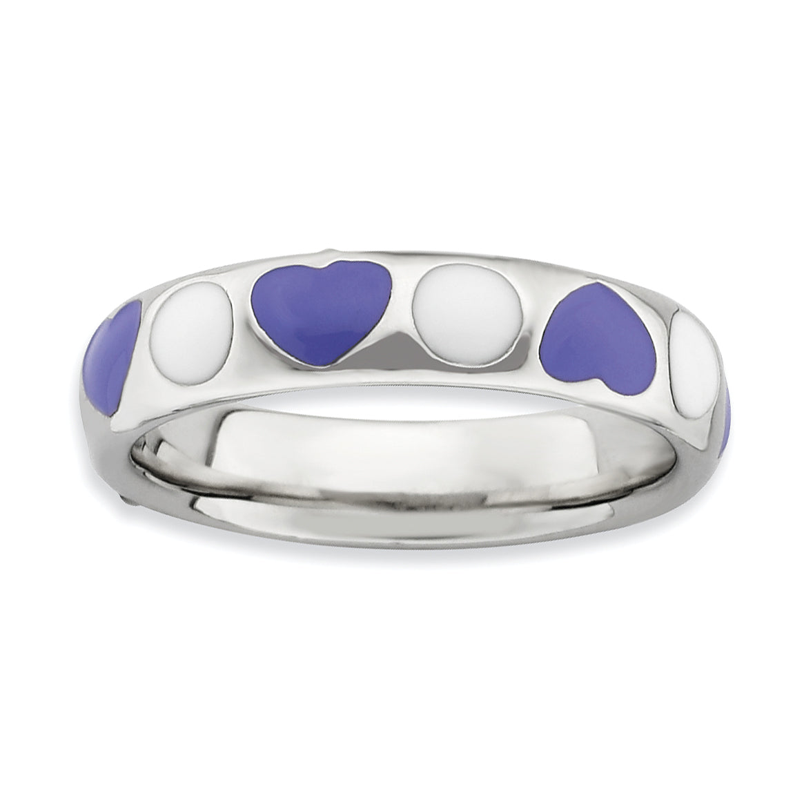 Sterling Silver Stackable Expressions Polished Purple/White Enameled Ring (Size 5 Only)