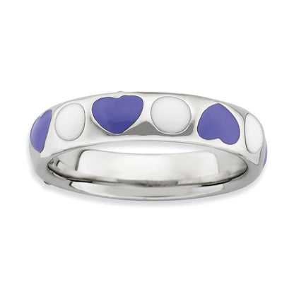 Sterling Silver Stackable Expressions Polished Purple/White Enameled Ring (Size 5 Only)