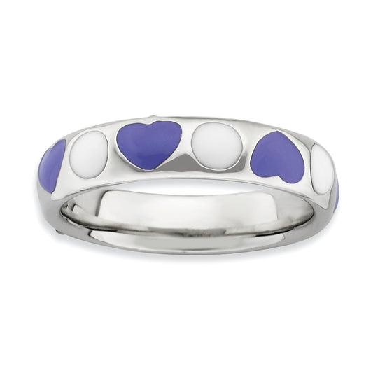 Sterling Silver Stackable Expressions Polished Purple/White Enameled Ring (Size 5 Only)