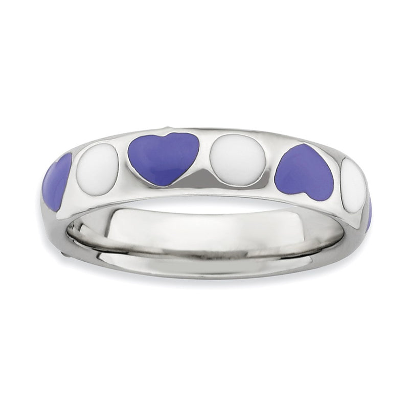 Sterling Silver Stackable Expressions Polished Purple/White Enameled Ring (Size 5 Only)