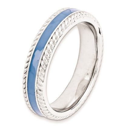 Sterling Silver Stackable Expressions Polished Blue Enameled Ring (Size 5 Only)