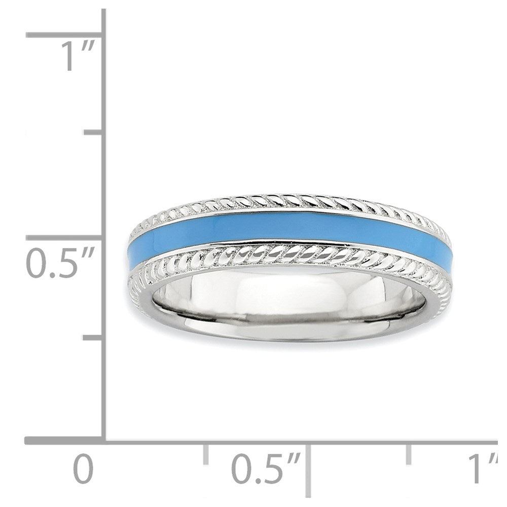 Sterling Silver Stackable Expressions Polished Blue Enameled Ring (Size 5 Only)