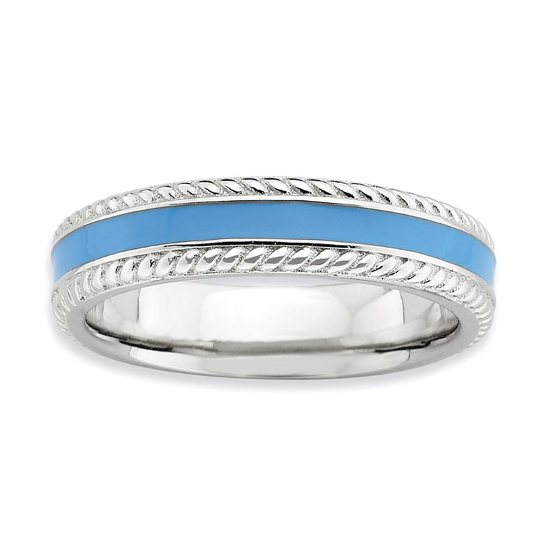 Sterling Silver Stackable Expressions Polished Blue Enameled Ring (Size 5 Only)