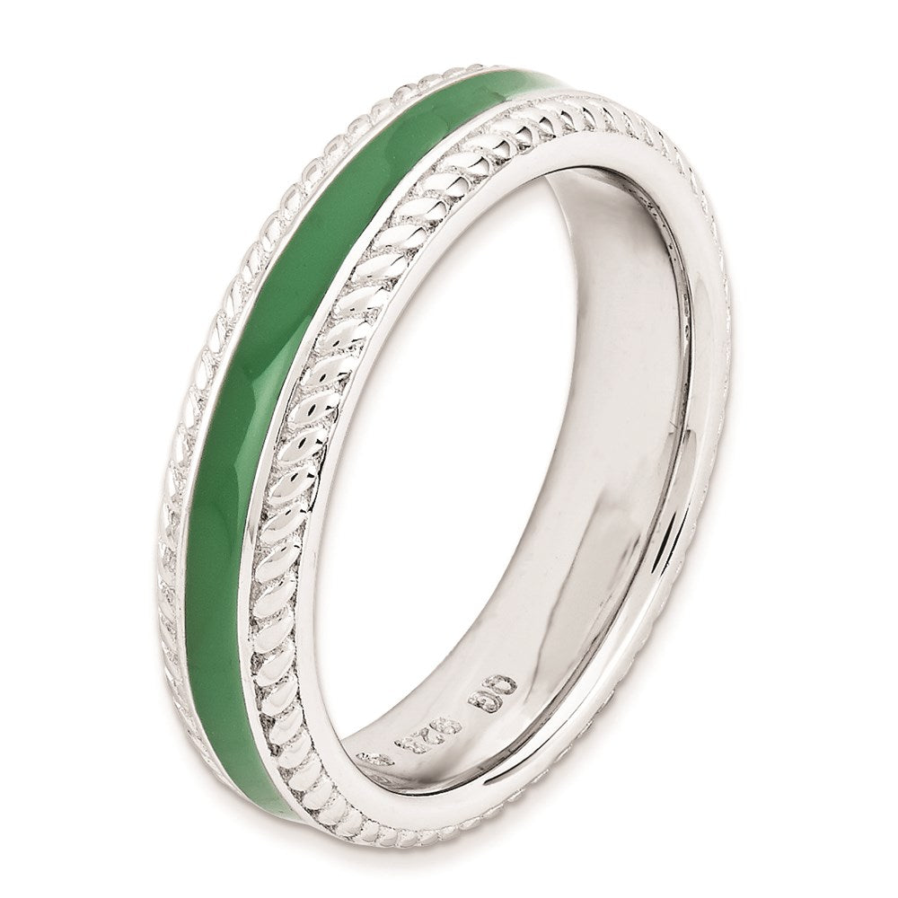Sterling Silver Stackable Expressions Polished Green Enameled Ring (Size 5 Only)