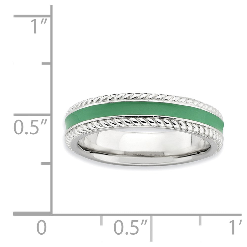 Sterling Silver Stackable Expressions Polished Green Enameled Ring (Size 5 Only)
