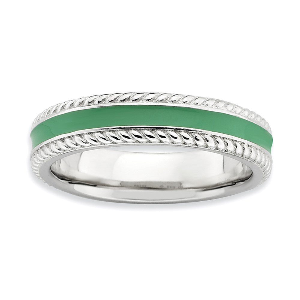 Sterling Silver Stackable Expressions Polished Green Enameled Ring (Size 5 Only)